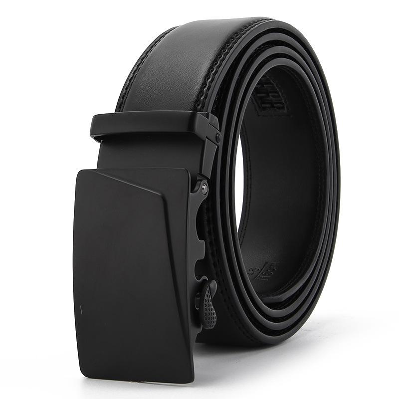 Neuer Zweilagiger Rindsledergürtel Herren Automatikschließe Echtes Rindsleder Business Casual Gürtel 110-130cm black
