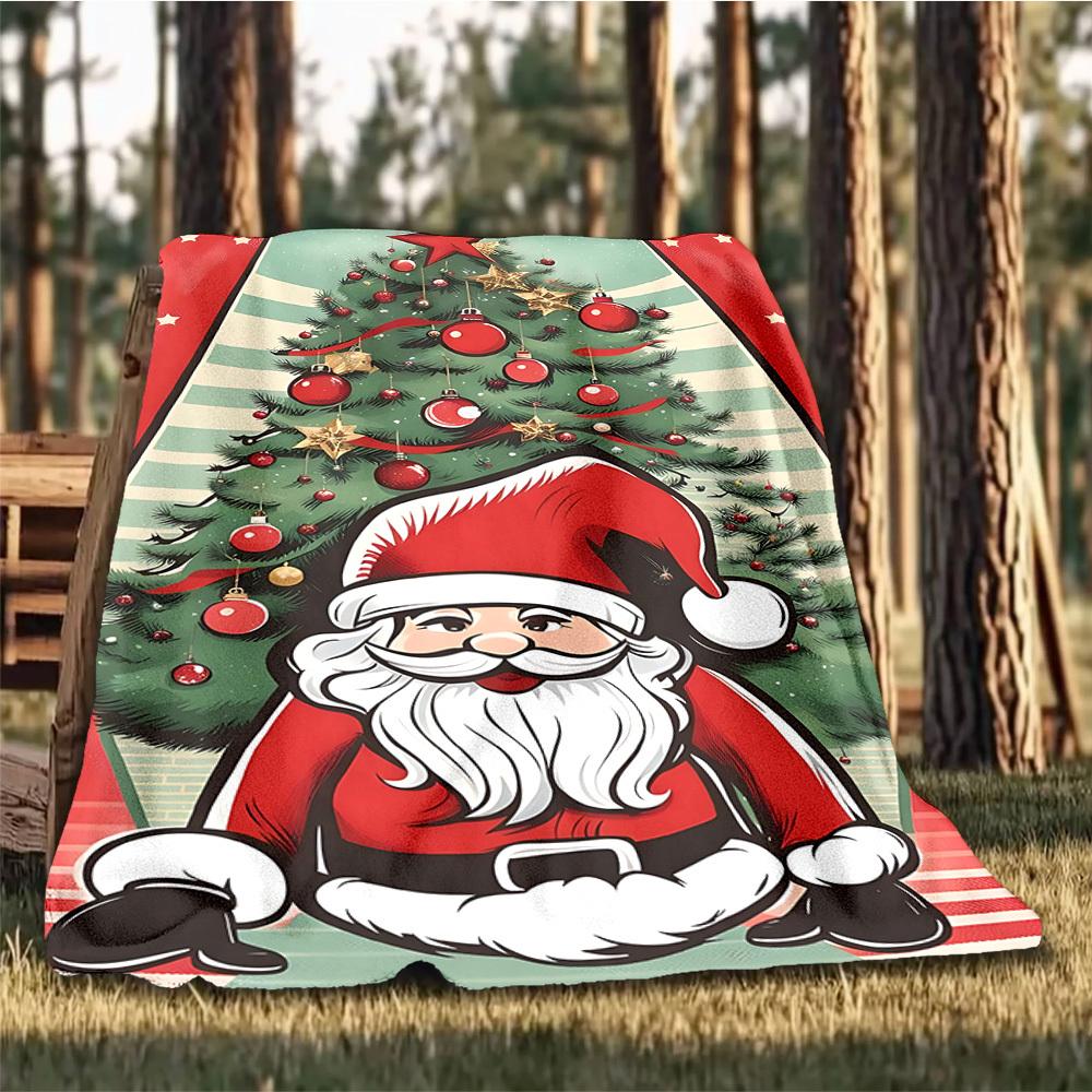 1pc Christmas Santa Claus Outdoor Flannel Blanket Soft All Season Polyester Throw , Perfect for Picnics & Travel , Picnic Accessory