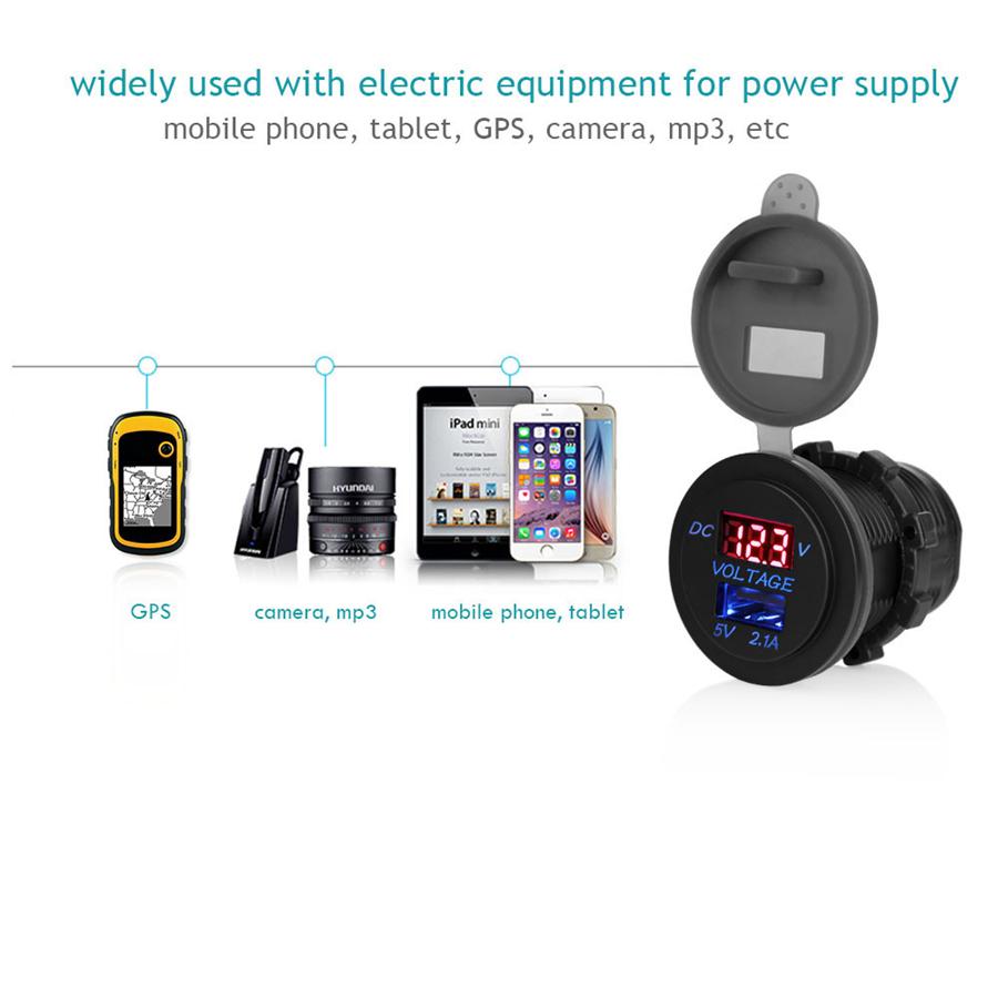 1x Universal Car Charger 5V 2.1A USB Socket Phone Charging & Car Voltage Display