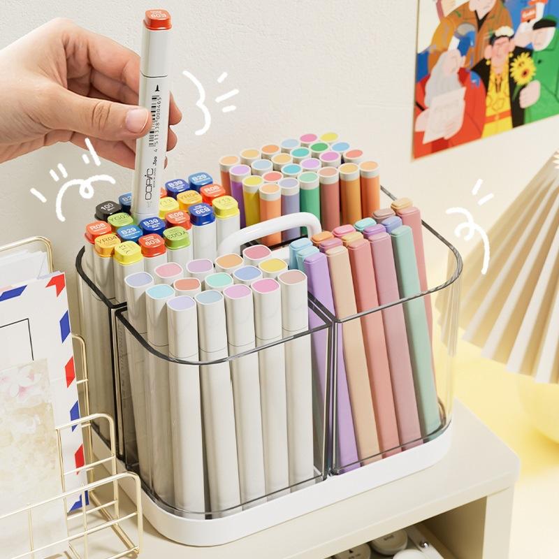 Portable Caddy With Handle, Stackable Pen Holder With 4 Compartments, Clear Pencil Organizer For Art Supplies, Crafts