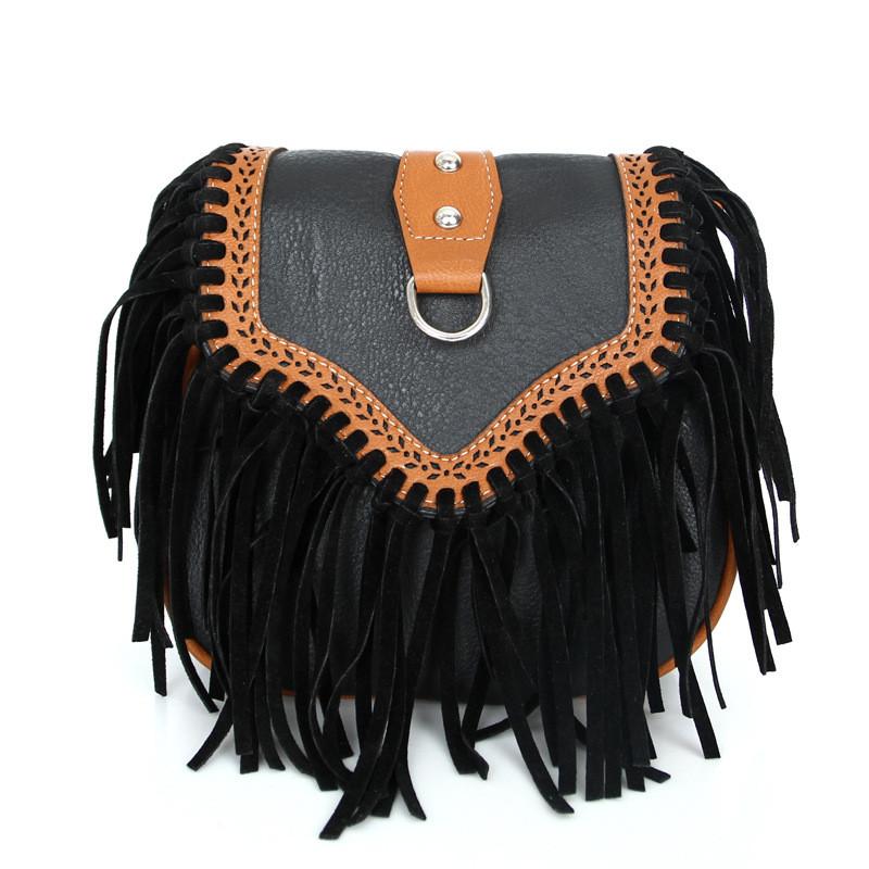Elegant Bohemian Tassel Crossbody Bag For Women Stylish Vintage Pu Shoulder Bag