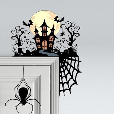 Halloween Door Corner Sign Metal Witch Cat Bat Ghost Spider Web Door Topper Sign Indoor Door Window Frame Decoration