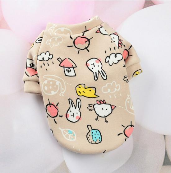 New Cute Cartoon Print Fleece Lined Warm Clothes for Small Dogs and Cats
