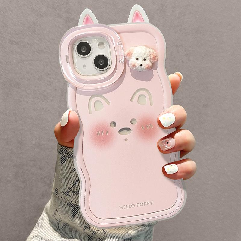 Cute puppy doll lanyard suitable for mobile phone case iphone double bracket new model