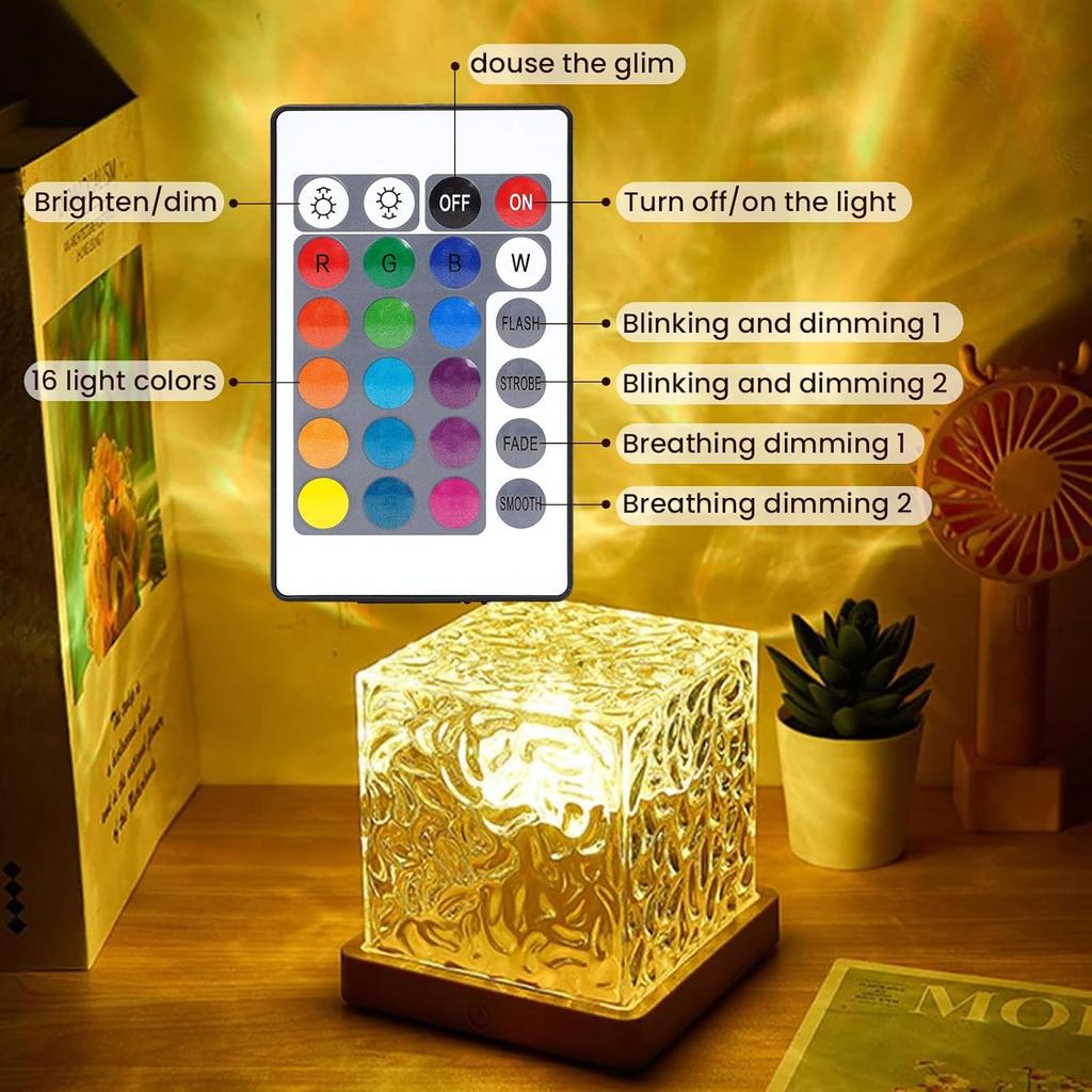 Northern Lights Ocean Wave Projector Light,16 Colors Gradual Rotating Water Cube Lamp,Underwater Projector Light with Remote Control for Kids