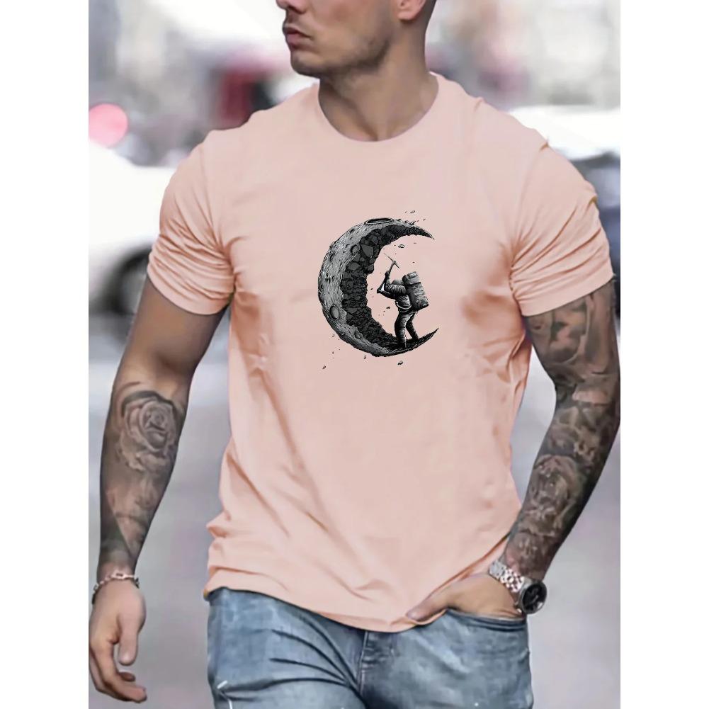T-shirt da uomo con scollo a O, manica corta, stampa, cotone, comoda, da uomo