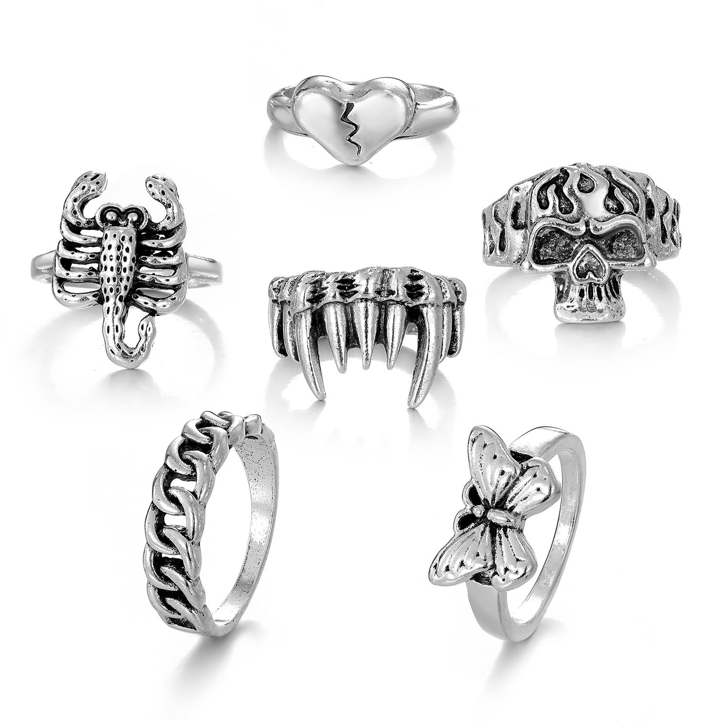 

Винтажное кольцо ручной работы с изображением скелета, зуба и бабочки, универсальный комплект ювелирных колец серебряный