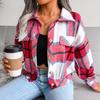 Women Loose Jacket Contrast Color Plaid Print Turn Down Collar Single Breasted Fake Pocket Long Sleeves Fall Spring Commuting