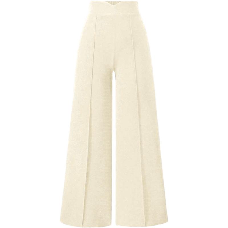 Solid Color Vintage Casual Loose High Waist Wide Leg Long Trousers For Women