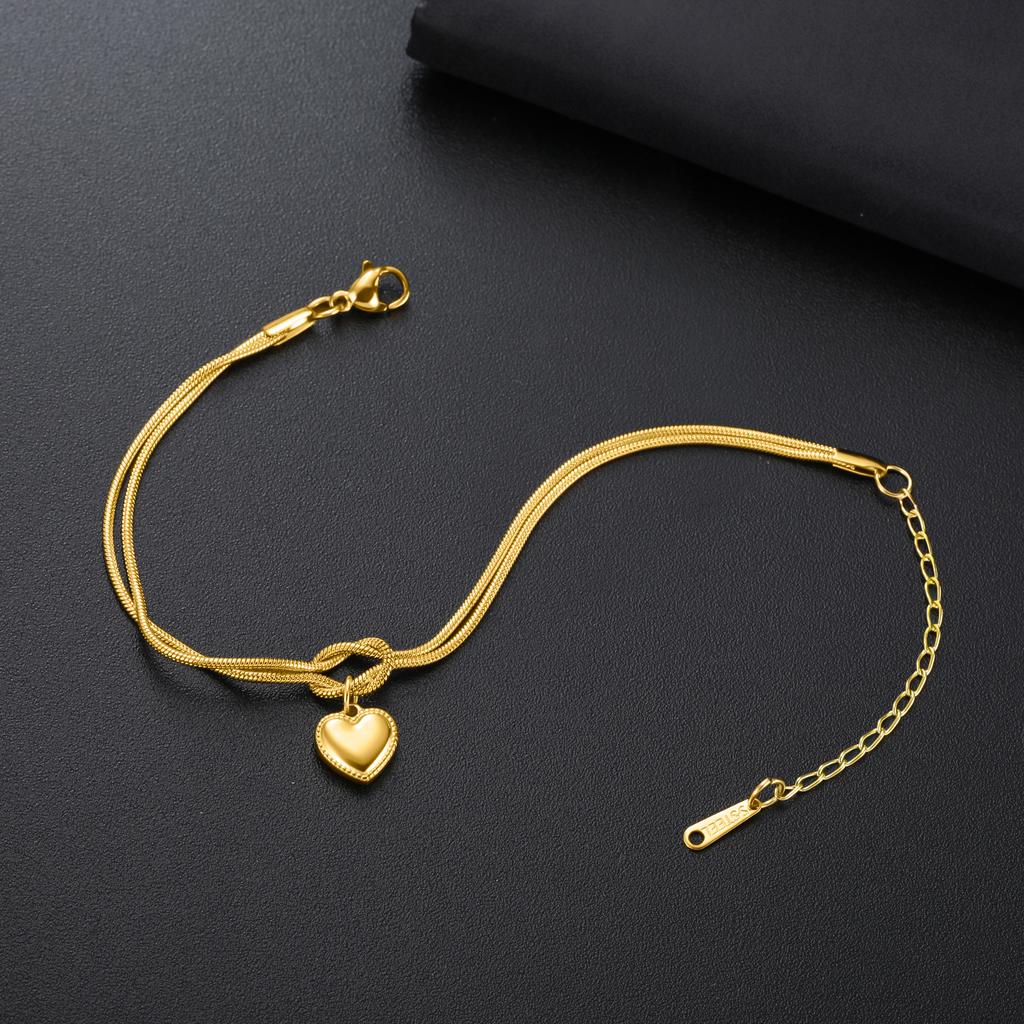 Trendy Heart Charm Women's Bracelet Stainless Steel Love Knot Snake Chain Bracelet Girls Birthday Mother's Day Gift 2026 New