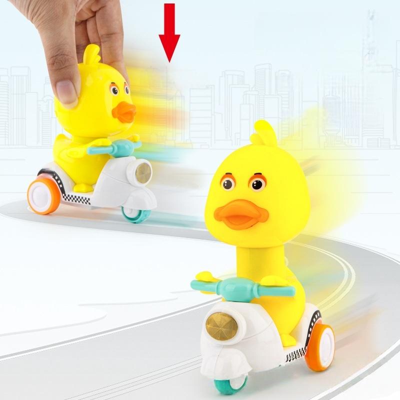 1PCS Manual Pressing Head Free Rotation Cute Duck Press Car Motorcycle Anti-collision And Anti Drop  Toys Mini Car For Kids
