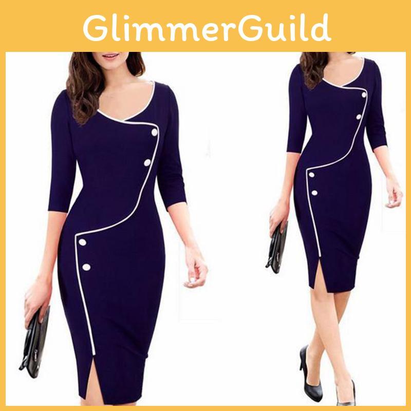 Premium Quality Womens Vintage Elegant Casual Dress With Stylish 3/4 Sleeves