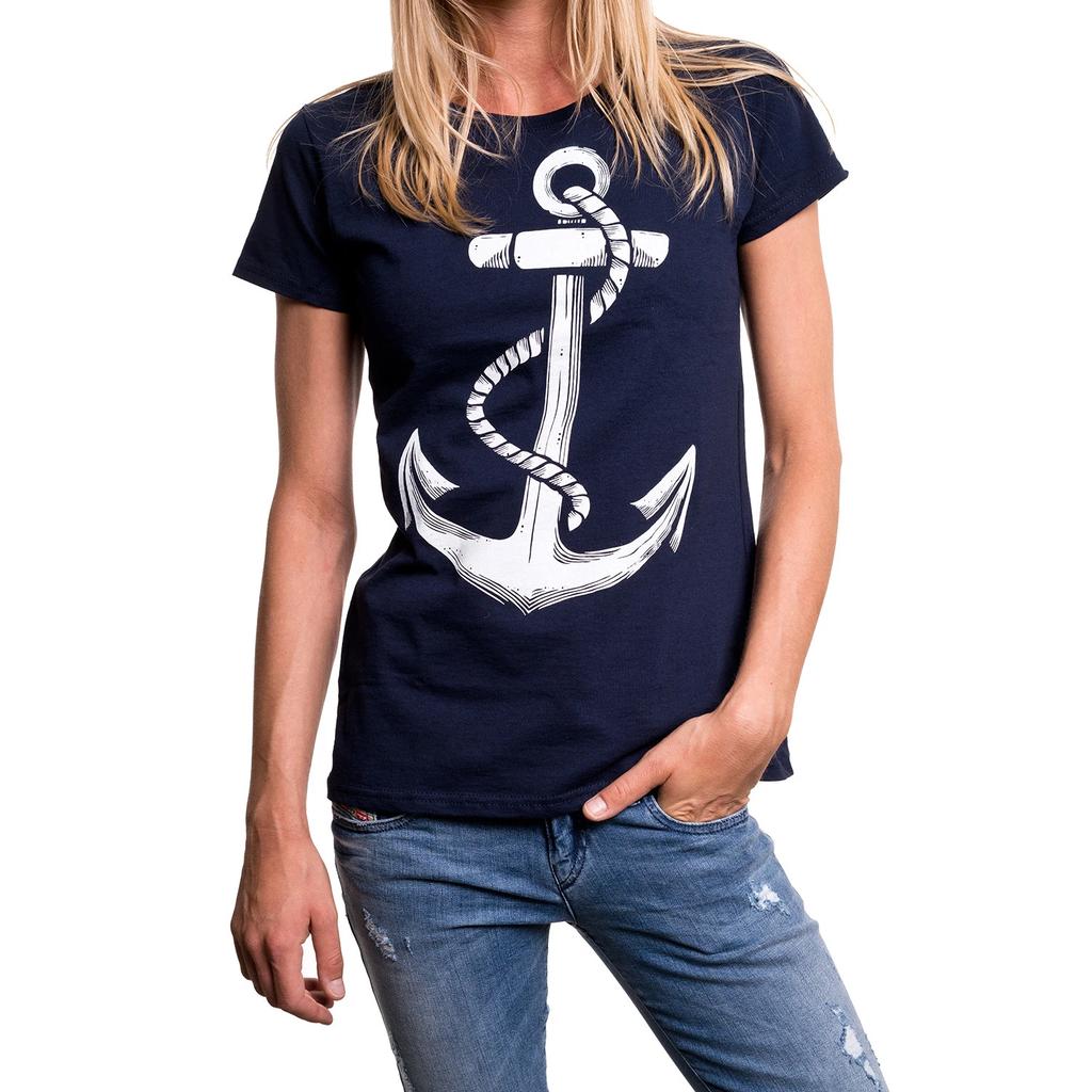 Anchor Women's Top T-Shirt Tattoo Hamburg Love Dark Blue Anchor Fashion Shirts SML-