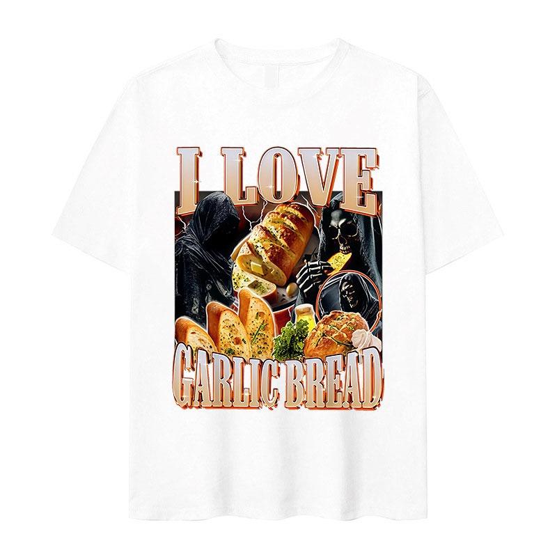 

Funny Meme I Love Garlic Bread Skeleton Graphic Printed T Shirt Women Casual Short Sleeve Tshirts Summer Roundneck Clothing S