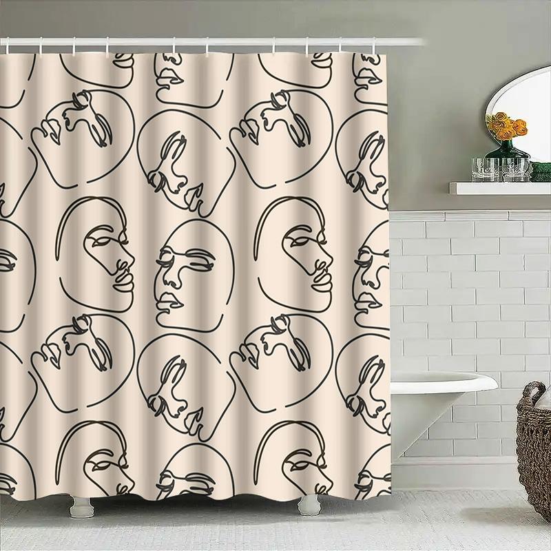 Unique Line Drawing Shower Curtain Set For Bathroom Decor Modern Artistic Waterproof Fabric In Various Colors Available