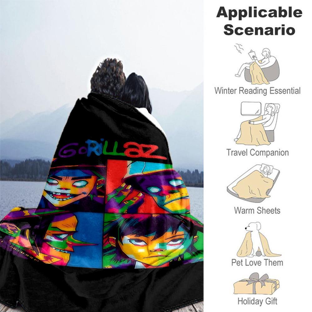1pc Gorillaz Artwork Outdoor Blanket Lightweight Flannel, All-Season Use for Sofa, Bed, Travel, Camping, Living Room, Office, Couch074