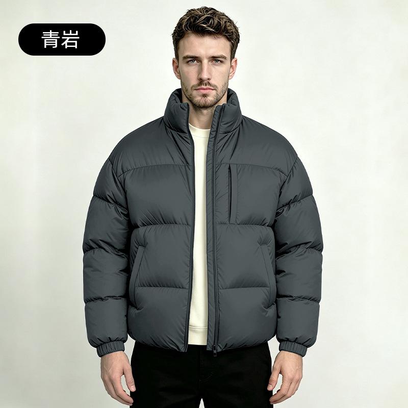 Men's Stand Collar Thick Puffer Jacket Zip Up Solid Color Casual Winter Down Coat