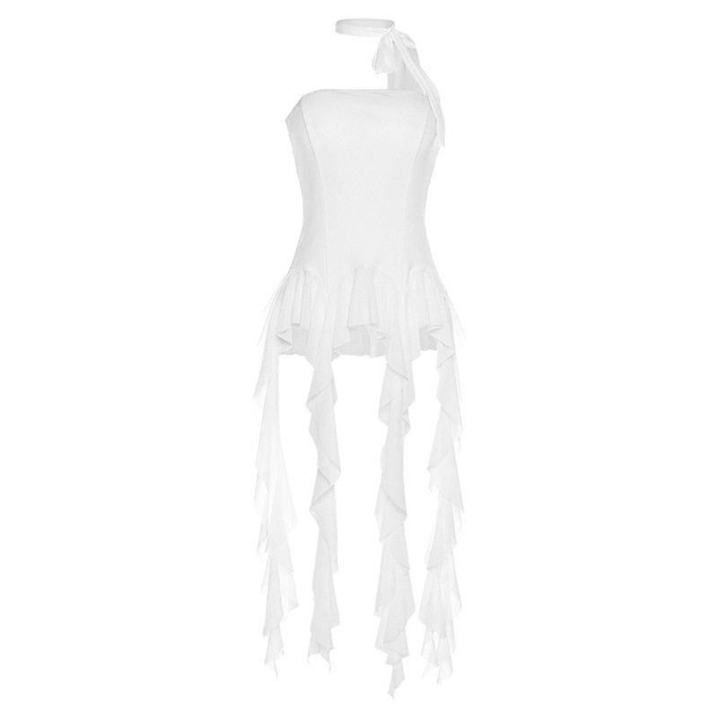 

European and American Cross-Border 2024 Summer Fashion Women s New Style One-Shoulder Slim Fit Tassel Tube Top Solid Color Versatile Tank Top White XS