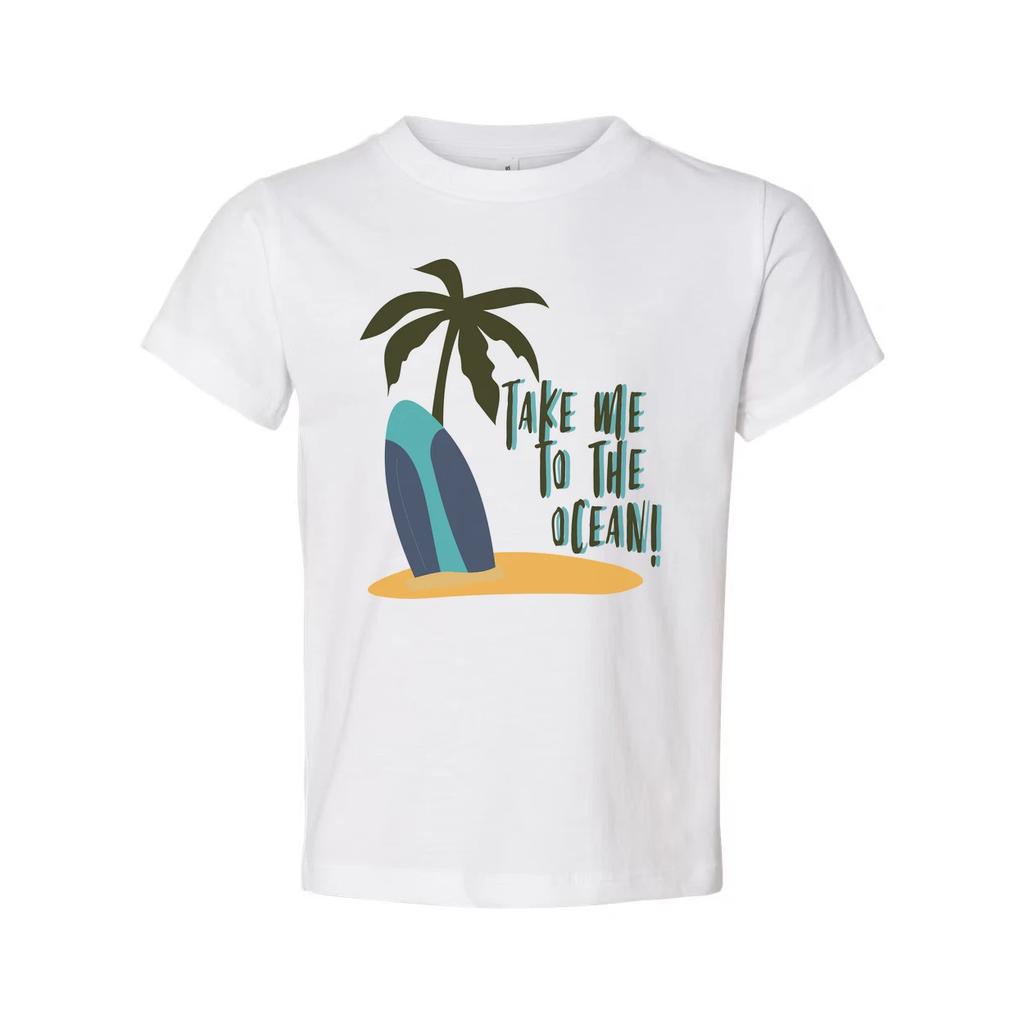 Take Me To The Ocean Surfboard Palm Tree Graphic Unisex Short Sleeve Tee For Bea