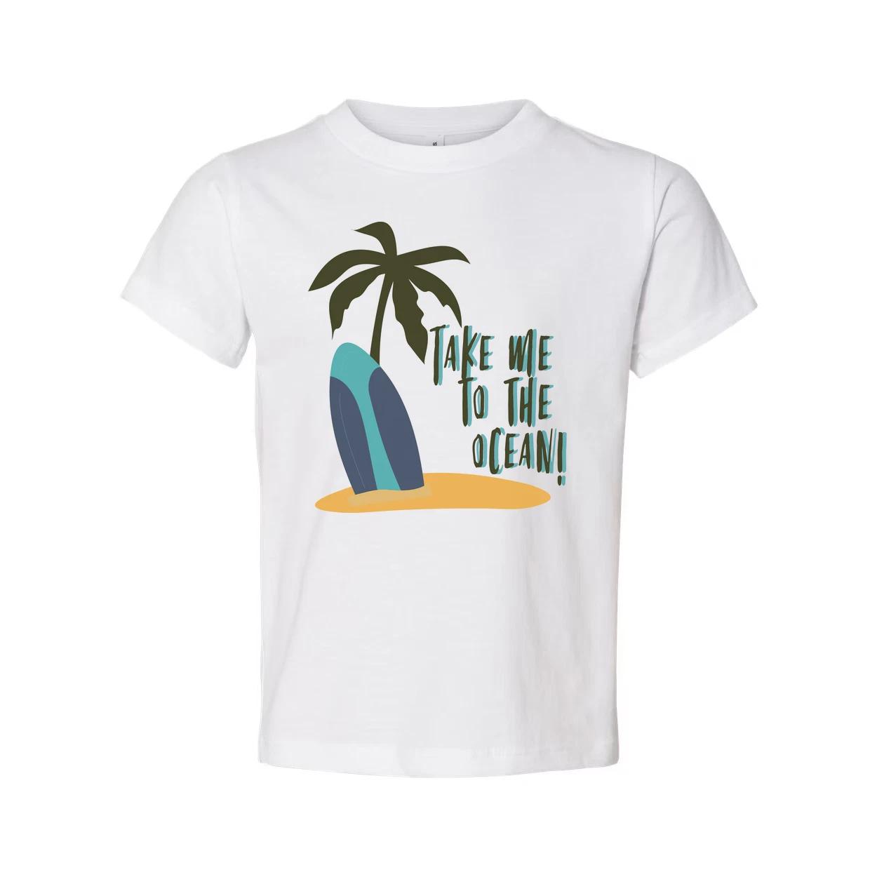 Take Me To The Ocean Surfboard Palm Tree Graphic Unisex Short Sleeve Tee For Bea L