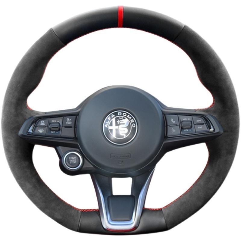Hand Stitched Non-slip Car Steering Wheel Cover for Alfa Romeo Giulia Stelvio - Suede&Leather Interior