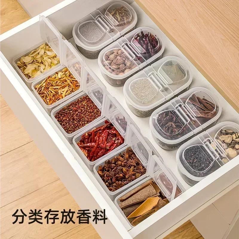 Kuchyňský úložný box na koření, zásuvkový styl, krabice na koření, domácí, velký, obaly na koření, styl s výklopným víkem, vzduchotěsné skladování koření