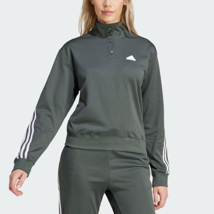 Adidas Iconic Wrapping Track Jacket American Vintage Half-Zip Sports Casual Long Sleeve Striped Logo Print Sweatshirt Women Jackets Green IT4825