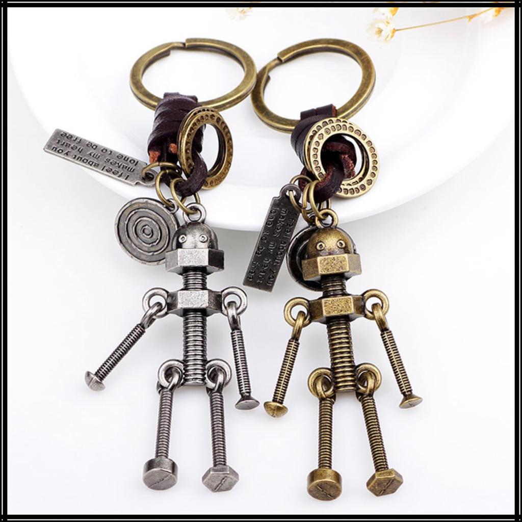 White Fang Leather Robot Screw Key Ring Keychain Retro Charm for Men and Women, AZ293 (Bronze)