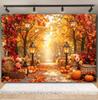Autumn Forest Photography Background Fall Pumpkin Maple Leaves Street Light Kids Portrait Thanksgiving Backdrop Photo Studio