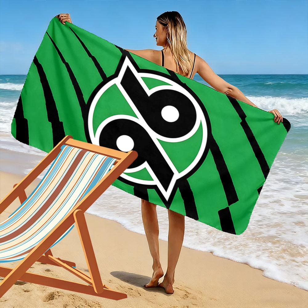 Bold green energy burst Print beach towel, quick drying, suitable for travel, outdoor sports, jogging, the beach and swimming, gift