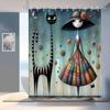 1pc Whimsical Girl and Cat Starry Night Shower Curtain, Elegant Polyester Bathroom Decor with Hooks, Knit Weave, Artistic Design