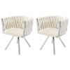 Samt Esszimmerstuhl, 2er-Set, Einzelner leichter Luxus Wohnzimmer Schlafzimmer Drehstuhl, Freizeit-Drehstuhl mit vier Metall-Stützbeinen, Beige+Silber
