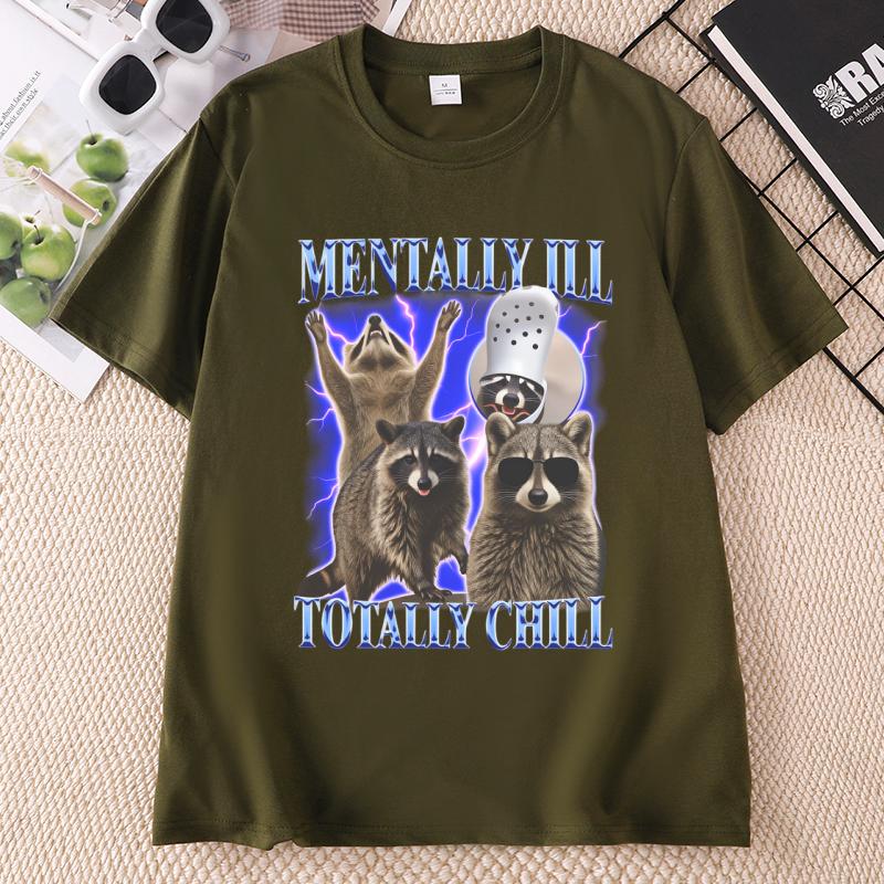 Unisextally Ill Totally Chill Funny Raccoon TShirt Graphic Raccoons Tshirt 90s Retro Cotton Short Sleeve Printed Tshirts Clothes