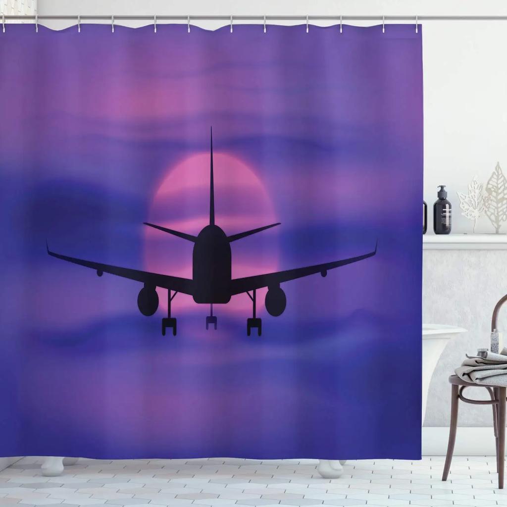 Warcraft Deck Jet Fighter Shower Curtain for Military Fans Bathroom,Warship Plane Coast Shower Curtain Fabric Bathroom Curtains