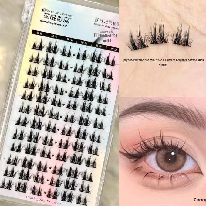 Mengjie 12-Row Cat Elf False Eyelashes, Large Capacity Natural Clusters, Segmented for On-Camera Use