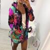 Women Casual Long Sleeve Zipper Jacket Multicolor Printing Hooded Coat