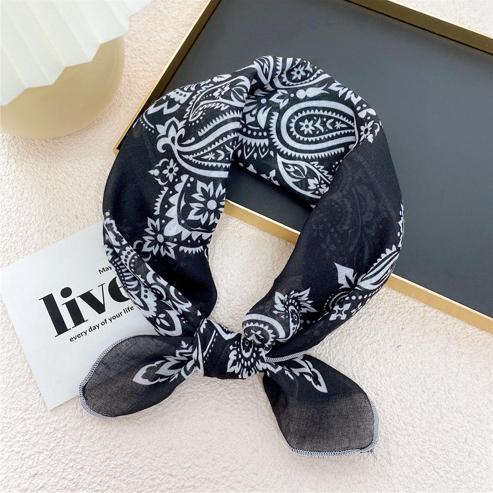 58 Cashew Silk Small Square Scarf: Korean Style Cotton Linen Printed Headscarf and Hairband for Women, Ideal for Spring, Summer, and Autumn.