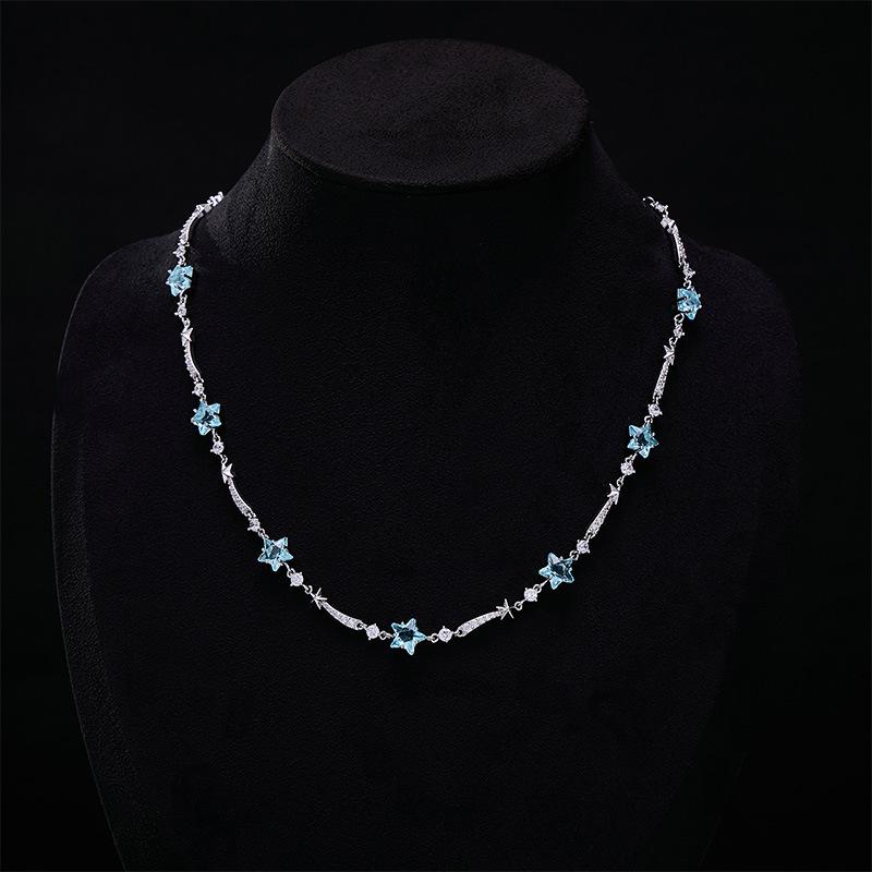 New Light Luxury Zircon Niche Sea Blue Star Necklace Dopamine Collarbone Chain High-end Neck Chain Fashion Accessories 2026