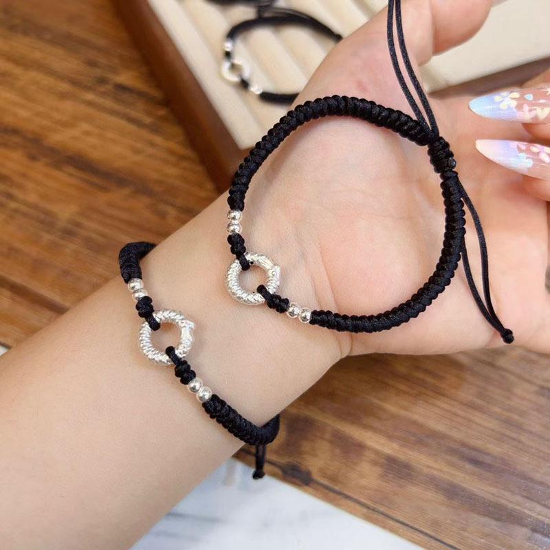 Zodiac Year Red String Bracelet: 999 Sterling Silver Chinese Style Hand Ornament with Ping An Kou