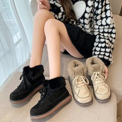 Winter Velvet Thickened Round Lace-up Snow Platform Short Boots Warm Lace-up Low-top Cotton Shoes Women