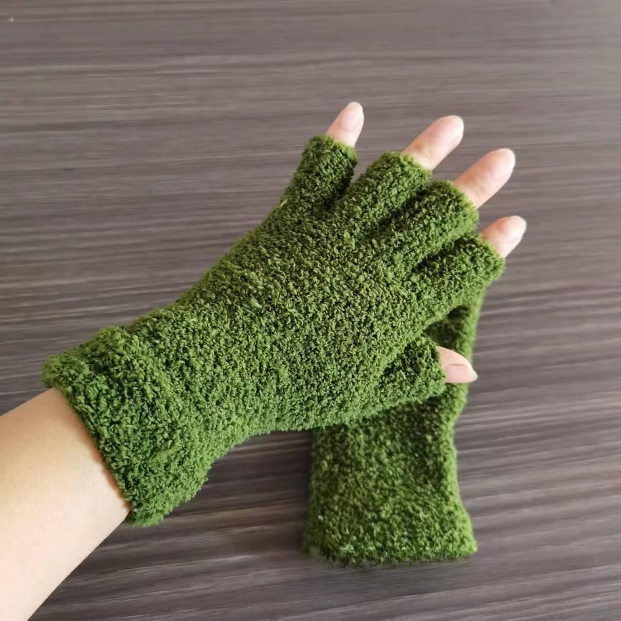 

Unisex Fingerless Gloves Winter Warm Faux Fur Plush Fingerless Mittens for Typing Driving зелёный