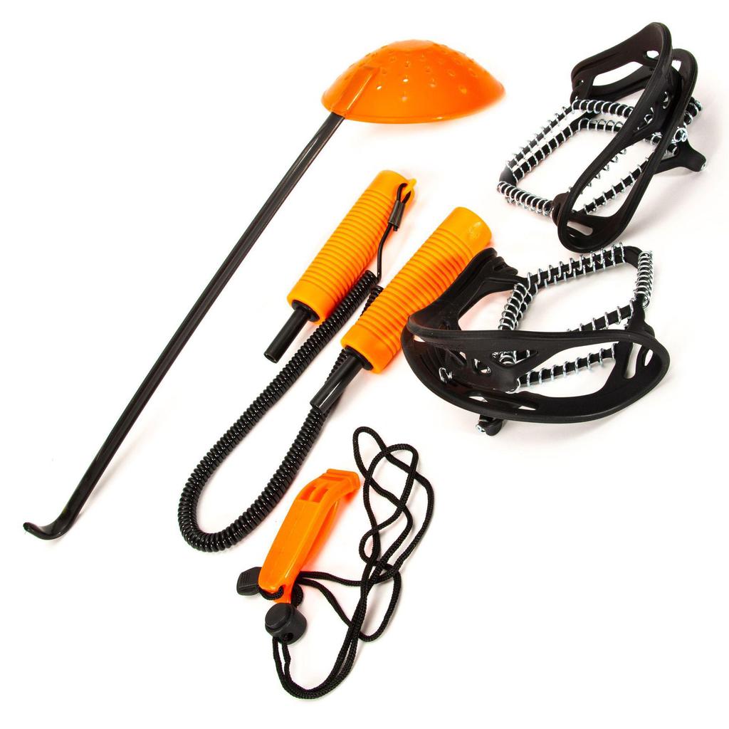 Winter Ice Fishing Rescue Kit: Telescopic Ice Axe, High-Strength Scoop, Crampons, Shoe Covers & Whistle Combo.