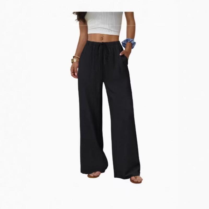2026 Womens Wide Leg Pants With Drawstring Waist Pockets Loose Fit Comfortable Casual Trousers