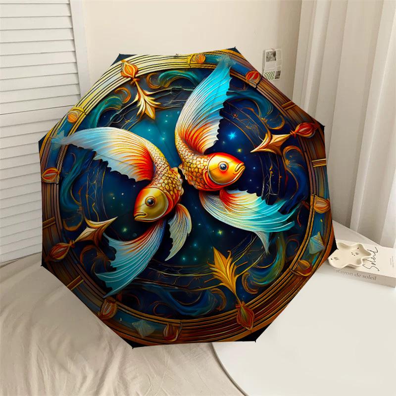 

1PC Zodiac Pisces Automatic Open/Close Umbrella with Windproof, 8-Rib Sturdy Canopy, Durable Ribs, Fashionable Design1330A