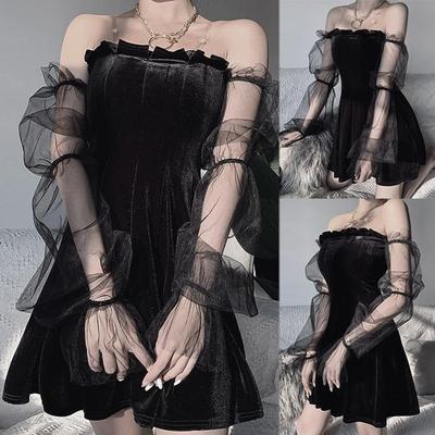 Goth Dark Mesh Vintage Gothic Kleider Egirl 2021 Ästhetische Transpanent Strap Plissee Kleid Chic Punk Hip Hop Grunge Emo Y2K Chic