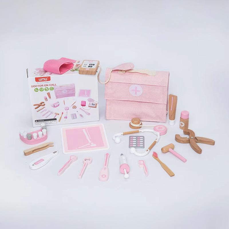 Wooden children's play house little doctor medical bag cosmetic bag simulation injection stethoscope role simulation toy