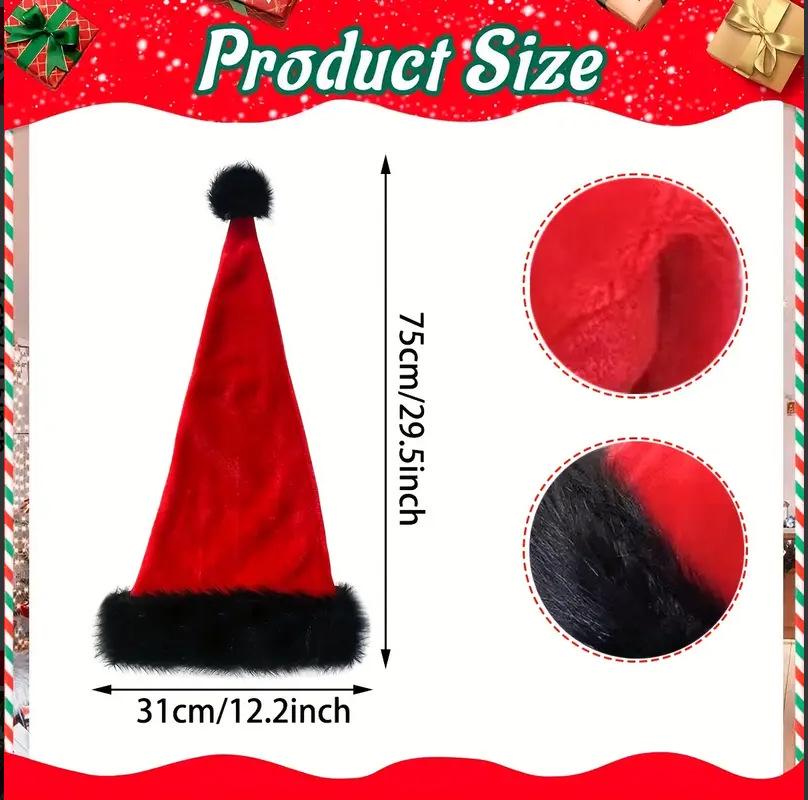 Red and Black Plush Adult Christmas Hat with Long Hair