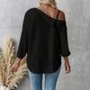 Spring Summer Lapel 3/4 Sleeve Off Shoulder Textured Single-breasted Casual Shirt Cardigan for European American Crossbody