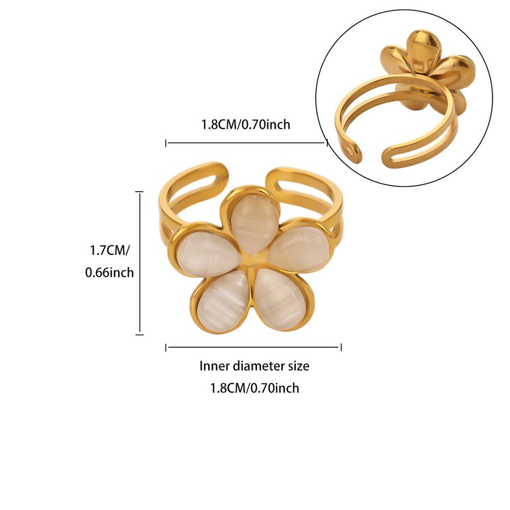 18K Gold Plated Stainless Steel Open Ring Color Flower Pattern Women Jewelry