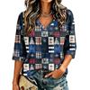 Women's Casual Christmas Print V-Neck Three-Quarter Sleeve Blouse for Holiday Party